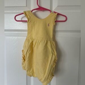 Ralph Lauren yellow Ruffled Baby Romper with snap bottom. Size 9 months.